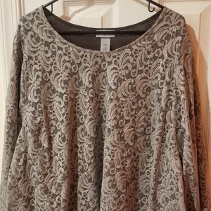 3/4 Sleeve blouse, lace, silver flower pattern